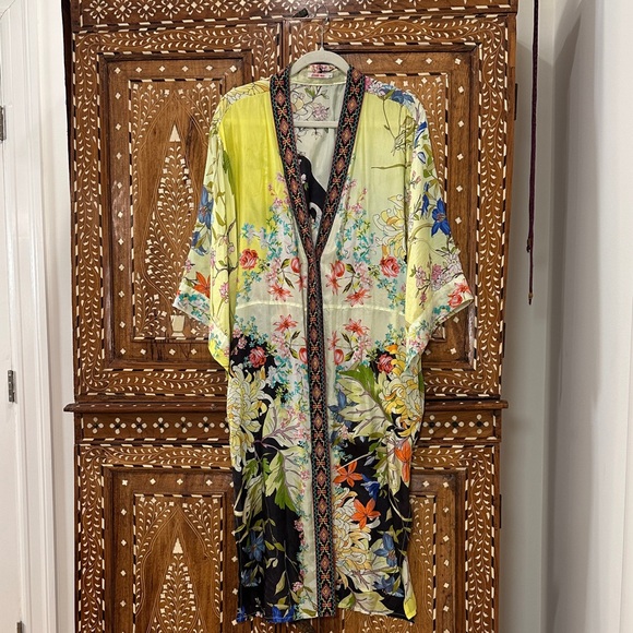 Johnny Was Silk Floral Kimono with Embroidery - Picture 1 of 15
